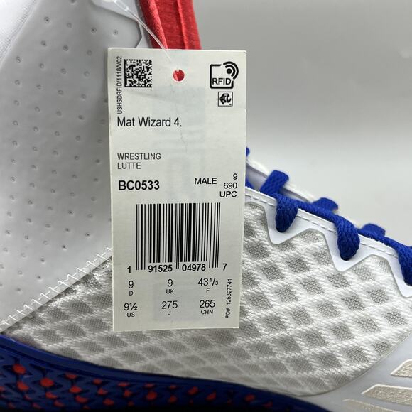 Adidas Mat Wizard 4 Wrestling Shoes Men Size 9.5 White Blue High Grip Sneakers main image 5